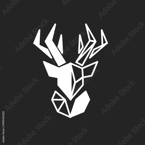 Abstract Geometric Deer Head Logo with Polygonal Antlers and Low Poly Design