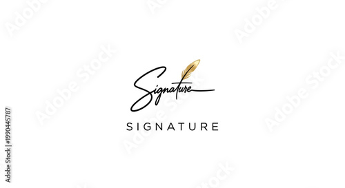 Elegant Signature Logo with Quill Pen Illustration.