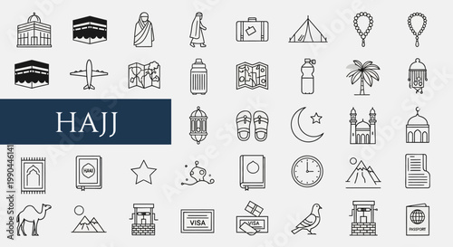 Hajj Pilgrimage Icons A Collection of Islamic Travel and Religious Symbols