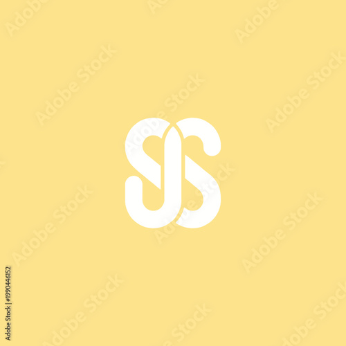 Tableau sur toile Interlocking white stylized letters SS on a soft yellow background