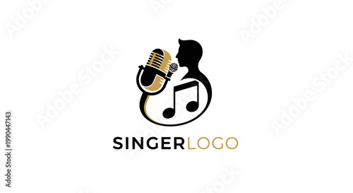 Singer Logo Design with Microphone and Musical Notes.