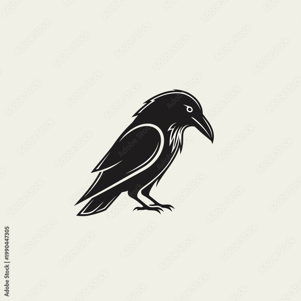 Fototapeta premium Stylized Silhouette of a Black Raven Bird.