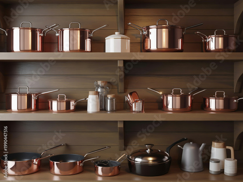 Organized kitchen pantry shelves with various canisters and containers