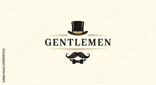 Vintage Gentlemen Emblem with Top Hat and Moustache.