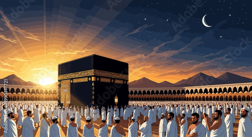 Kaaba and Pilgrims at Sunrise in Mecca