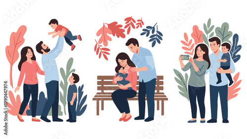 Family spending time together in park with kids and parents.