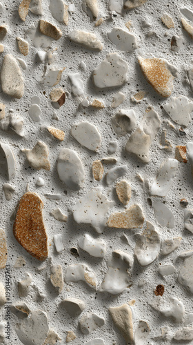 Close up textured stone wall with natural mineral and pebble pattern creating abstract background surface detail