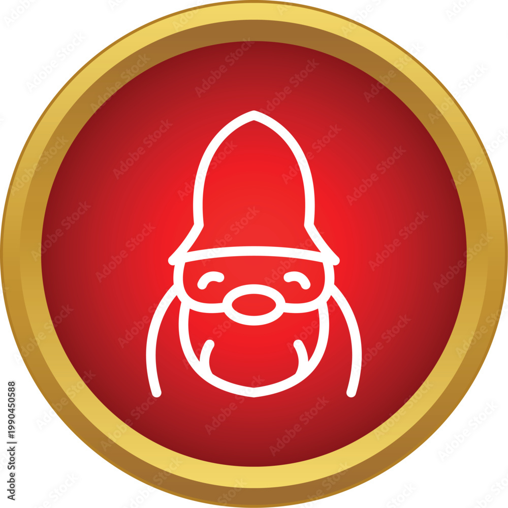 Fototapeta premium Red circle icon featuring a linework art of a gnome or santa claus character