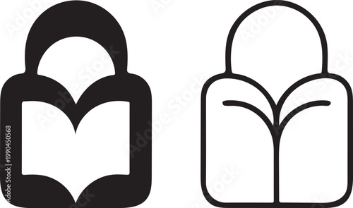 Minimalist Book and Padlock Icon Set for Knowledge Security and Education Privacy Concepts