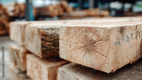 Wood log timber lumber stack cut plank natural grain rough texture