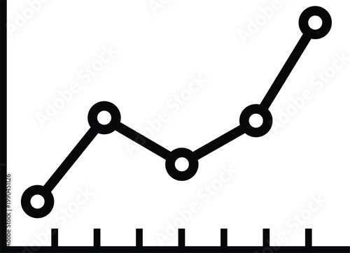 Black and white line graph with ascending trend and mid-dip pattern upward trend data visualization