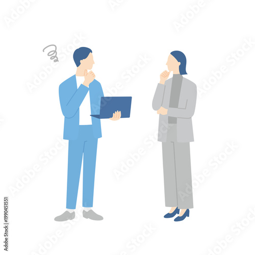 立って話し合い悩みを共有するビジネスパーソンたち