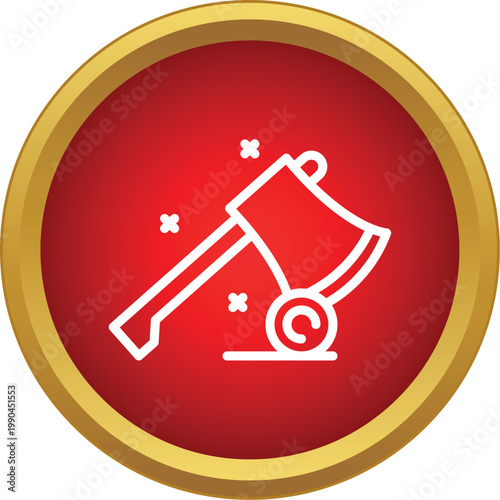White outline of an axe being sharpened on a whetstone in a modern app icon