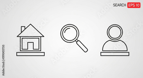 Search Icons Representing Home Magnifying Glass and Person.