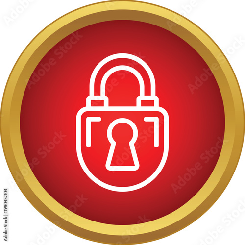 Padlock icon in a red circle with gold border representing data protection
