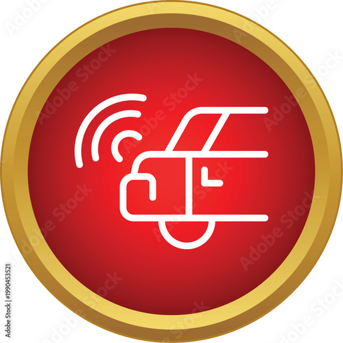 Autonomous car icon in a red circle representing self driving and smart vehicle technology