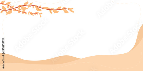 Minimal natural background with soft sand shapes and a decorative tree branch element.