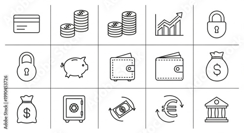 Collection of Financial Icons and Symbols for Business and Economy.