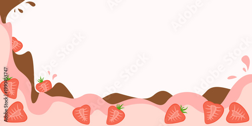 Sweet decorative background with flowing chocolate and strawberries in a playful dessert theme.