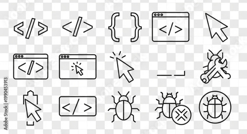 Coding and Programming Icons Set with Bugs and Cursors.