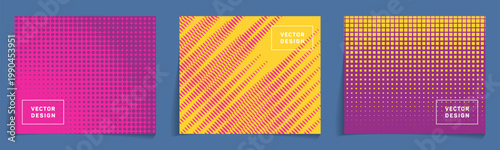 Cover templates with halftone gradient patterns vector bunch. Futuristic note...