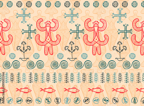 Slavic goddess cucuteni symbol endless ornament. Abstract moldovan folkloric motif. Ancient slavic mythology fertility archetype figurine. Old civilization character.