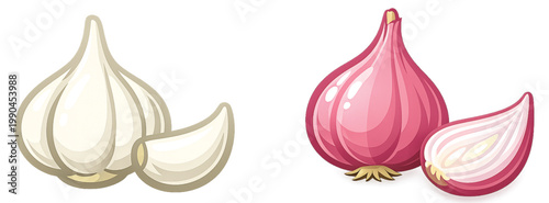 Garlic and shallot icon, flat vector Thai kitchen ingredients isolated on transparent background
