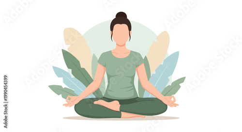 Flat vector illustration of a woman meditating in lotus pose for mindfulness and healthy lifestyle concept