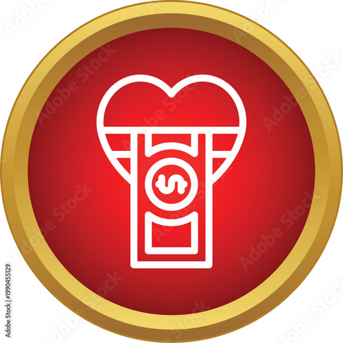Heart shape receiving a money bill showing payment for love and charitable contribution