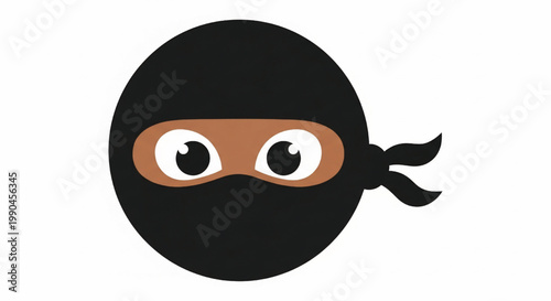 Ninja face icon with black mask, glowing eyes, and a stealthy mustache and beard silhouette featuring stealth, assassin, spy with warrior and martial