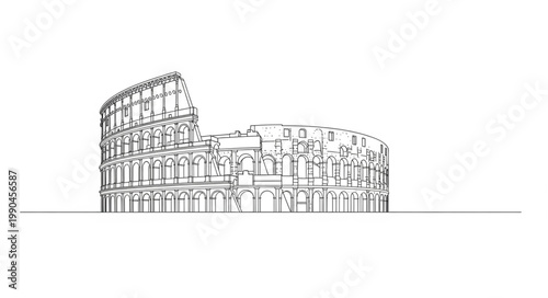 Colosseum ancient Roman amphitheater architectural drawing.