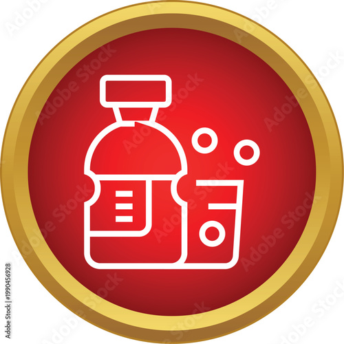 Medicine bottle pouring liquid into a measuring cup for health and pharmacy concepts