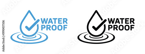 Water Resistant Icon Collection, Blue Gradient Droplet With Check Mark, Protection And Waterproof Guarantee Symbols, Clean Modern Vector Illustration For Labels, Certifications, And Product Design.