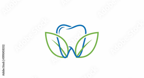 Dental logo with blue toothbrush bristles inside green leaf shield for eco-friendly oral hygiene branding