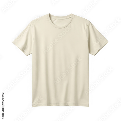 Cream color t shirt mock up isolated on transparent background.