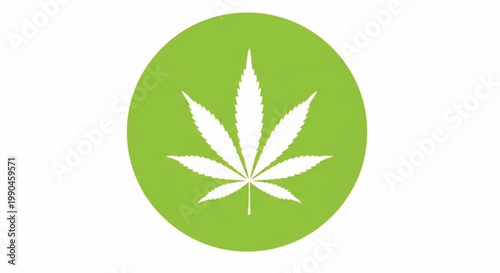 Marijuana leaf icon with green circular background and white cannabis bud shape for weed branding featuring pot, hemp, legalization with botanical