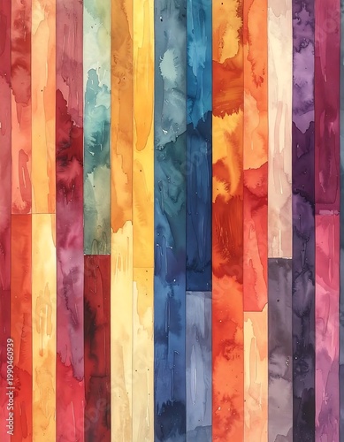 Vibrant Abstract Watercolor Stripes Background With Artistic Vertical Paint Bands In Rainbow Colors On Textured Paper