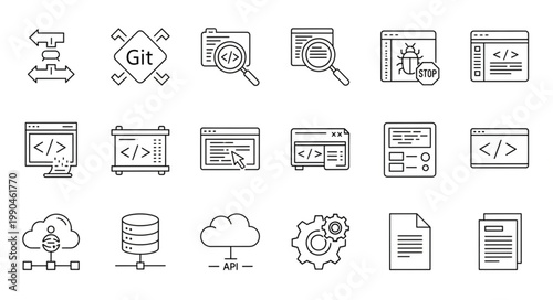 Collection of Software Development and Coding Icons.