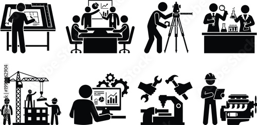 Illustrations of diverse professions and fields of study Vector