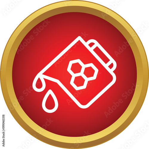 Honey bucket icon with dripping liquid and honeycomb cells