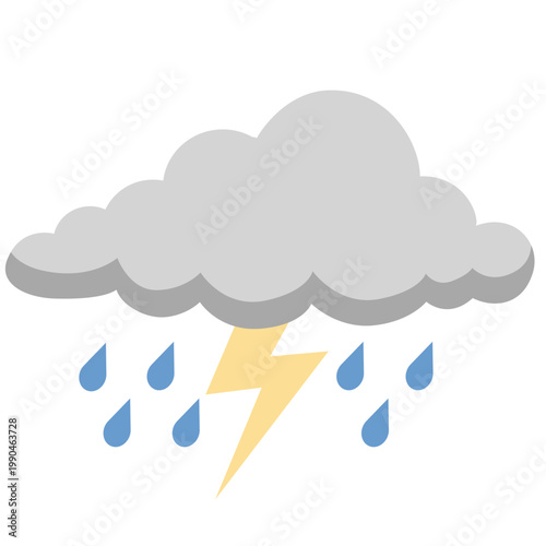 Εκτύπωση καμβά Grey cloud with rain drops and lightning bolt, stormy weather icon, vector