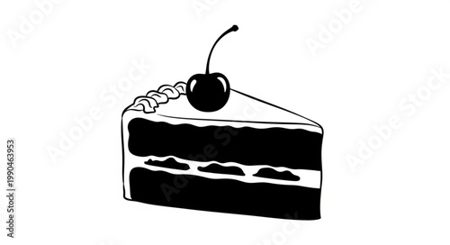 Slice of Chocolate Cake with Cherry on Top.