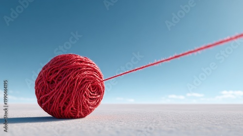 pulled. A single red thread pulled from a chaotic yarn ball, leading towards a clear minimalist horizon. wellbeing guides, coaching materials, designed for coaching and self-improvement content.