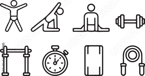 physical fitness exercise outline icon set vector illustration 