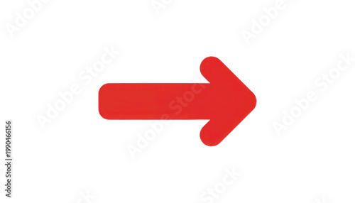 Red arrow icon pointing right, bold directional symbol on white background, minimalist navigation graphic for web and interface design