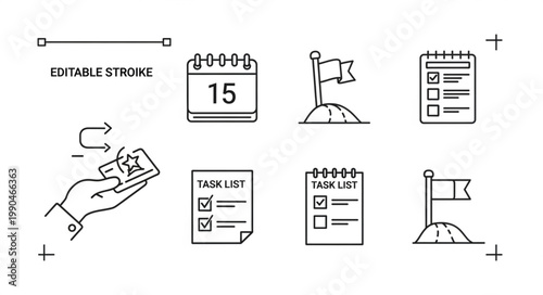 Set of hand-drawn icons representing planning and goals.