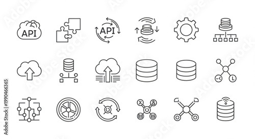 Collection of Technology and Data Icons for Digital Concepts.
