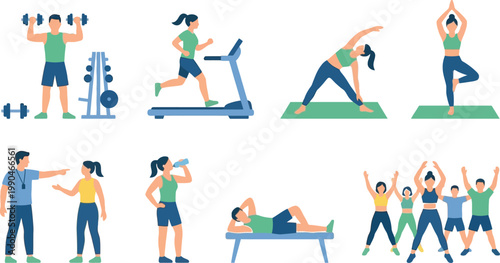 Illustrated guide to various fitness and exercise activities Vector