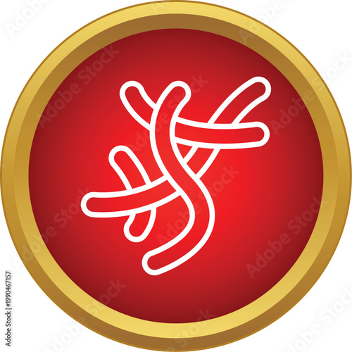 Ebola virus icon in a red and gold circle, symbolizing disease and health risk