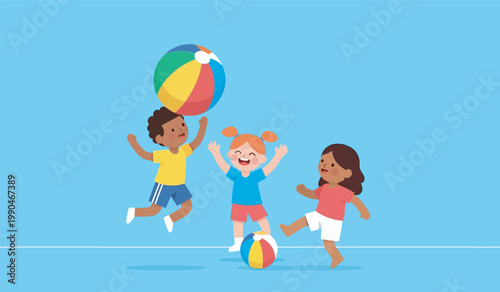 Simple kids playing with beach ball illustration